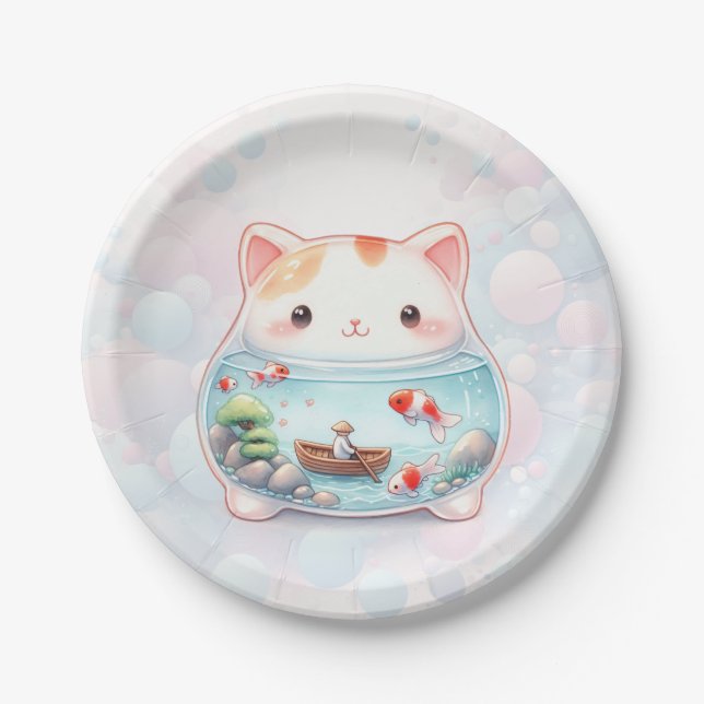 Plato De Papel Whimsical Cat Adventure Birday Paper Plate (Anverso)