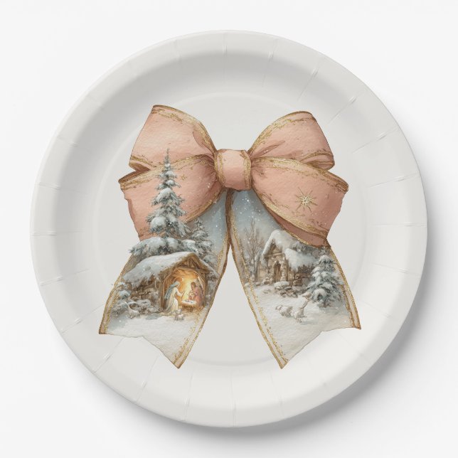 Plato De Papel Whimsical Christmas Bow Paper Plates (Anverso)