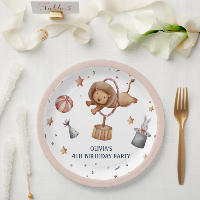 Plato De Papel Whimsical Circus Lion Kids Fiesta de cumpleaños (Boda)