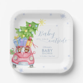 Plato De Papel Whimsical Cold Outside Reindeer Bear Baby Shower