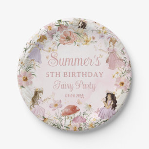 Plato De Papel Whimsical Cute Fairies Birday Wildflower Meadow