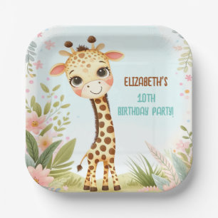 Plato De Papel Whimsical Cute Giraffe Fiesta de cumpleaños de niñ