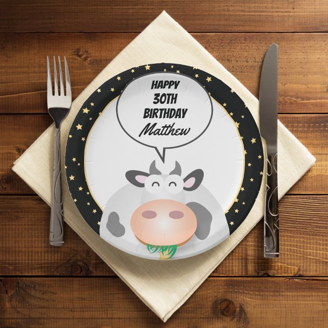 Plato De Papel Whimsical Cute Holy Cow feliz Fiesta de cumpleaños (Subido por el creador)