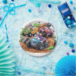 Plato De Papel Whimsical Cute Monster Truck Cumpleaños