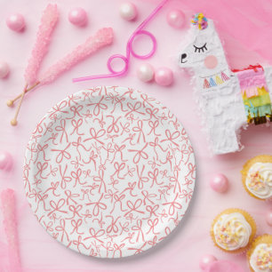 Plato De Papel Whimsical Cute Pink Bows Patrón Ducha Británica