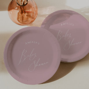 Plato De Papel Whimsical Dusty Rosa Baby Shower