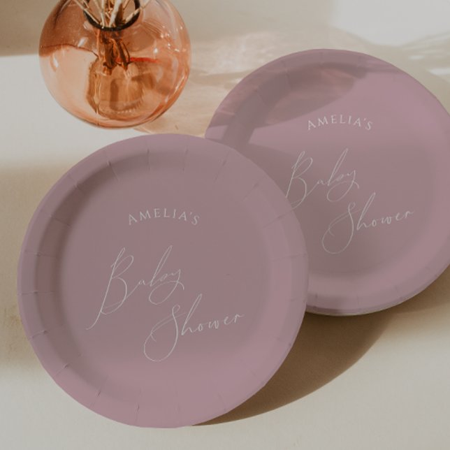 Plato De Papel Whimsical Dusty Rosa Baby Shower (Subido por el creador)