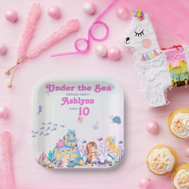 Plato De Papel Whimsical Elegant Under the Sea Mermaid Square (Fiesta)