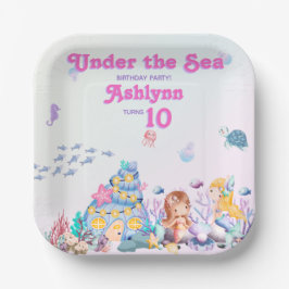 Plato De Papel Whimsical Elegant Under the Sea Mermaid Square