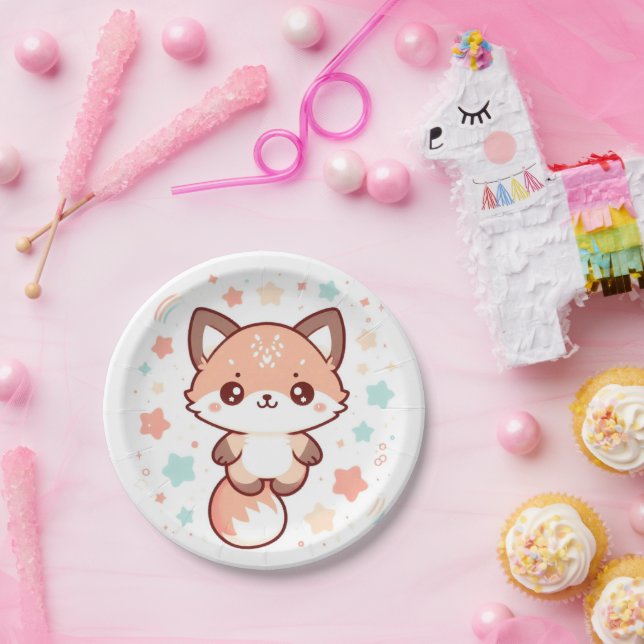 Plato De Papel Whimsical Fantasy Fox Baby Shower (Fiesta)