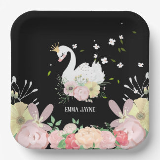 Plato De Papel Whimsical Floral Swan Birday