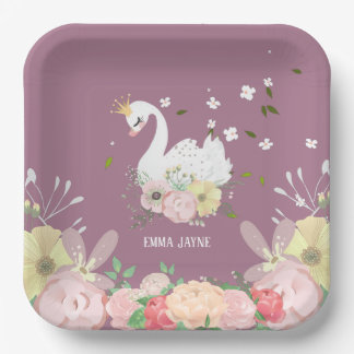 Plato De Papel Whimsical Floral Swan Birday