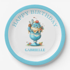 Plato De Papel Whimsical Fun Teal Birthday 