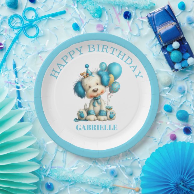 Plato De Papel Whimsical Fun Teal Birthday  (Fiesta)