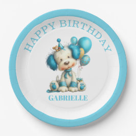 Plato De Papel Whimsical Fun Teal Birthday 