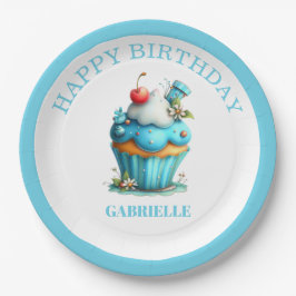 Plato De Papel Whimsical Fun Teal Birthday 