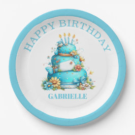 Plato De Papel Whimsical Fun Teal Birthday 