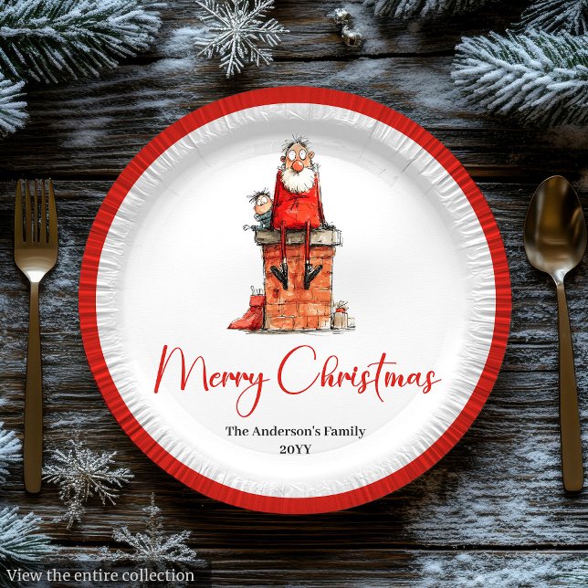 Plato De Papel Whimsical Funny Santa Custom Holiday Plates (Whimsical Funny Santa Custom Holiday Plates)