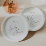 Plato De Papel Whimsical Gender Neutral Baby Shower<br><div class="desc">Presentamos nuestros geniales placas de papel para bebés, neutros en género, perfectas para cualquier temporada, ya sea otoño, invierno, primavera o verano. Este plato presenta un ambiente de moda boho con caligrafía moderna y elegante y un diseño minimalista en blanco y negro. Es bonito y única, con un toque de...</div>