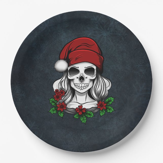 Plato De Papel Whimsical Gothic Santa Skull Navidades (Anverso)