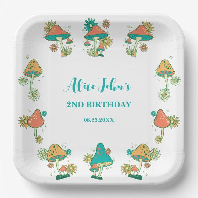 Plato De Papel Whimsical Groovy Psychedelle Cumpleaños (Anverso)