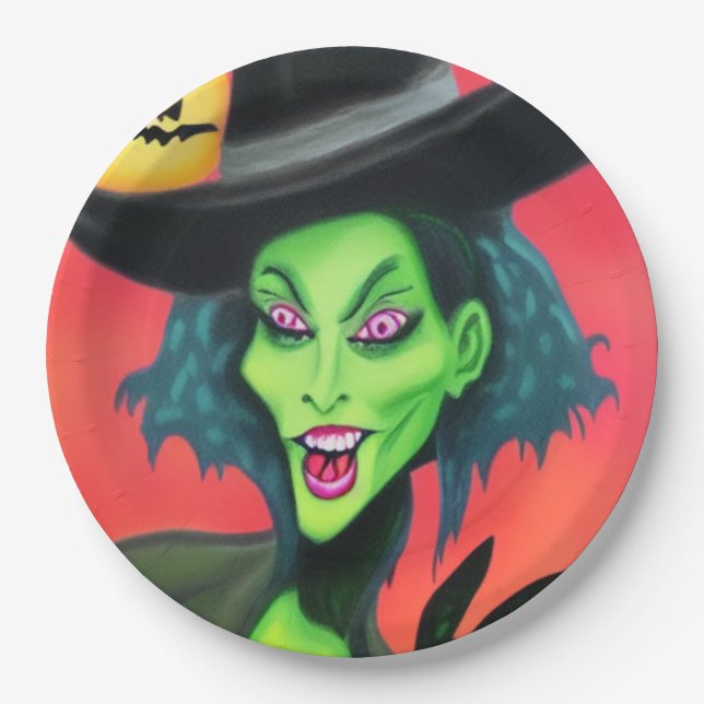 Plato De Papel Whimsical Halloween Witch (Anverso)
