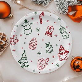 Plato De Papel Whimsical Hand Drawn Christmas Baby Shower
