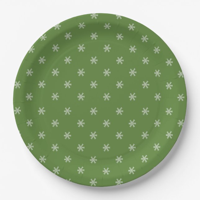 Plato De Papel Whimsical Hand Drawn Doodle Snowflake Green (Anverso)