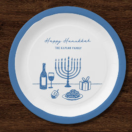 Plato De Papel Whimsical Hand Drawn Hanukkah Party Trendy Custom