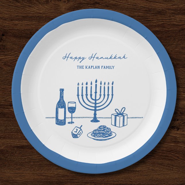 Plato De Papel Whimsical Hand Drawn Hanukkah Party Trendy Custom (Subido por el creador)
