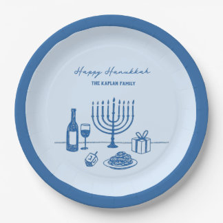 Plato De Papel Whimsical Hand Drawn Hanukkah Party Trendy Custom