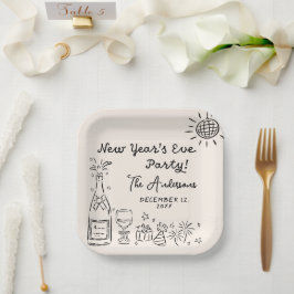 Plato De Papel Whimsical Hand Drawn New Year's Eve Party