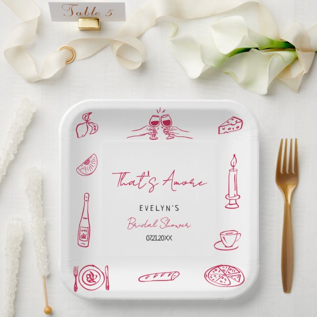 Plato De Papel Whimsical Hand Drawn Quirky Bridal Shower Party (Boda)