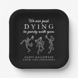 Plato De Papel Whimsical Hand Drawn Skeletons Halloween Party