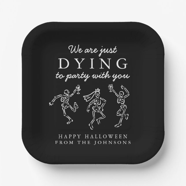 Plato De Papel Whimsical Hand Drawn Skeletons Halloween Party (Anverso)