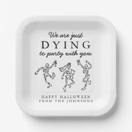 Plato De Papel Whimsical Hand Drawn Skeletons Halloween Party