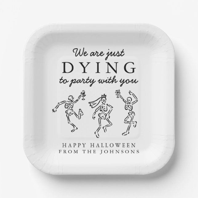 Plato De Papel Whimsical Hand Drawn Skeletons Halloween Party (Anverso)