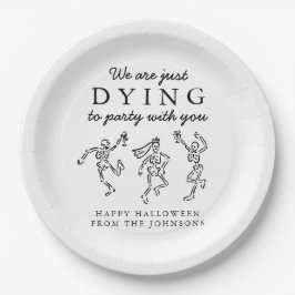 Plato De Papel Whimsical Hand Drawn Skeletons Halloween Party