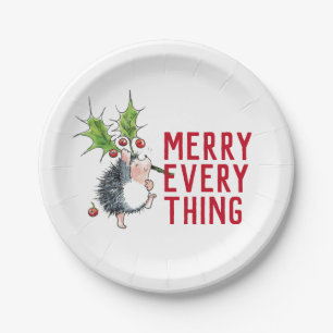 Plato De Papel Whimsical Hedgehog Merry Everything Navidades