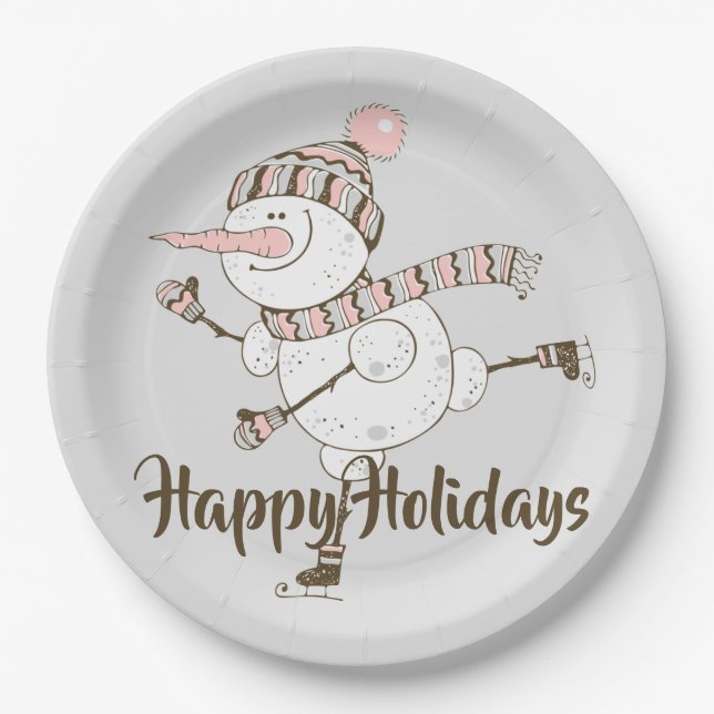 Plato De Papel Whimsical Ice Skymen Snowmen (Anverso)
