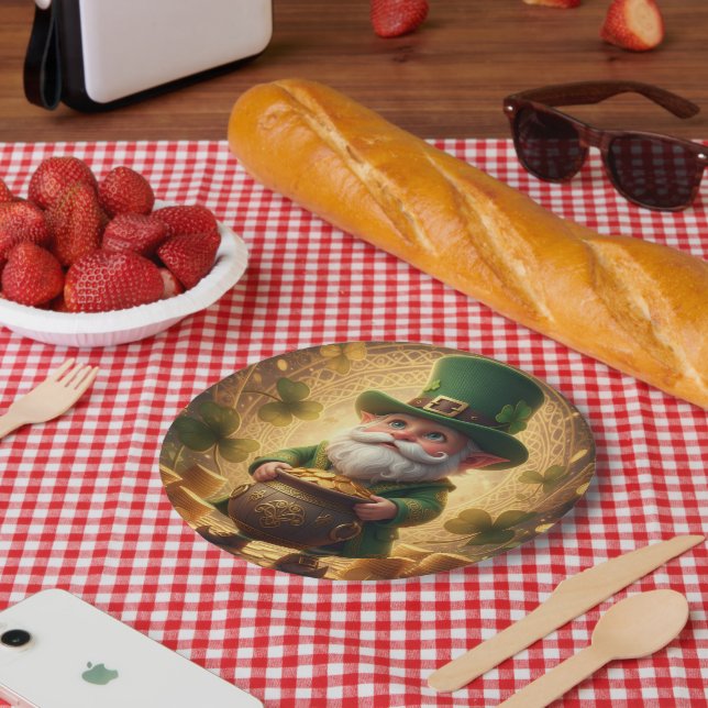 Plato De Papel Whimsical Leprechaun Gold Pot Paper Plate (Picnic)