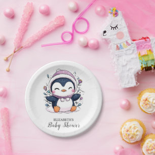 Plato De Papel Whimsical Magical Penguin Baby Shower