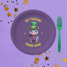 Plato De Papel Whimsical Mardi Gras Fat Tuesday Hippo