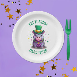 Plato De Papel Whimsical Mardi Gras Fat Tuesday Hippo