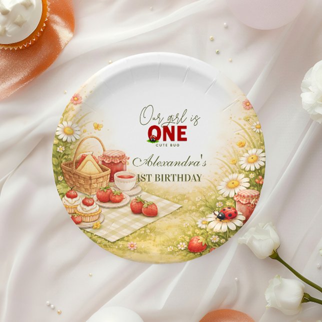 Plato De Papel Whimsical Meadow Lady Bug 1st Birthday (Subido por el creador)