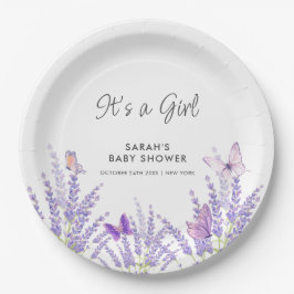 Plato De Papel Whimsical Meadow Lavender Butfly Baby Shower