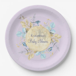 Plato De Papel Whimsical Moon Lavender Purple Baby Shower
