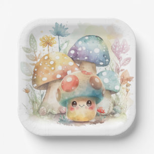 Plato De Papel Whimsical Mushroom