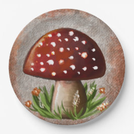Plato De Papel Whimsical Mushroom & Fungi Motif – Nature-Inspired