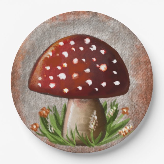 Plato De Papel Whimsical Mushroom & Fungi Motif – Nature-Inspired (Anverso)